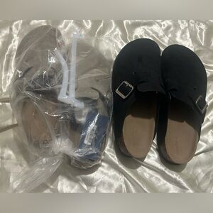 Two Pair Universal Thread Clogs with Buckle- Black and Tan size 9